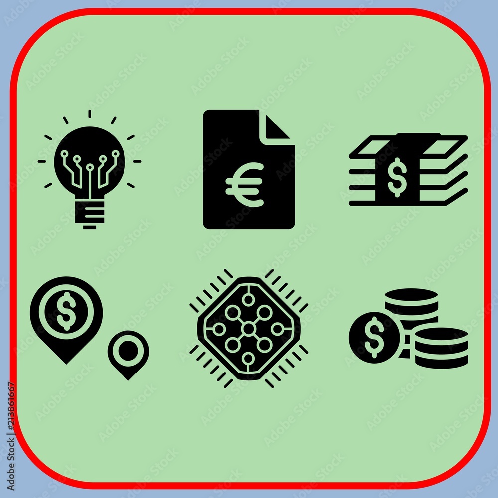 Simple 6 icon set of business related lightbulb, cpu, dollar and file vector icons. Collection Illustration Simple 6 icon set of business related lightbulb, cpu, dollar and file vector icons. Collection Illustration