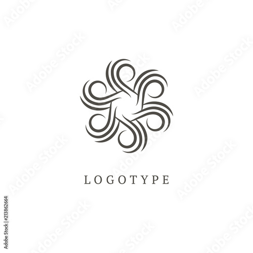 Vector floral luxury curve logo design. Round ornate frame. Vintage premium design vector element.