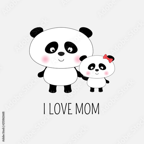 Fototapeta Naklejka Na Ścianę i Meble -  Two cute pandas, mom and baby hold hands.