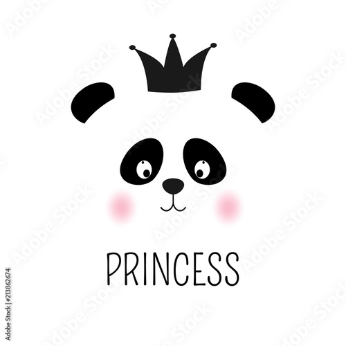 Fototapeta Naklejka Na Ścianę i Meble -  Cute silhouette panda. Head of bear with lettering princess.