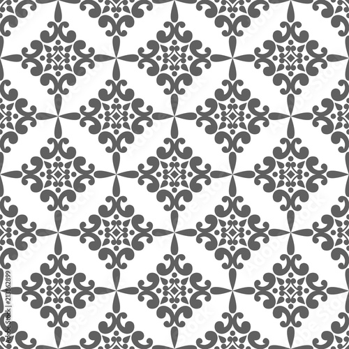 Ornate abstract seamless vector pattern. Gray on white background