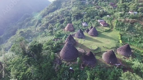 Backyard area of Wae Rebo in the morning | Aerial shot | Jib/Crane photo