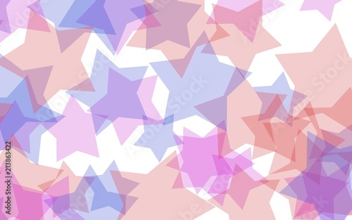Multicolored translucent stars on a white background. Pink tones. 3D illustration
