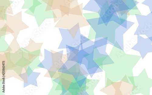 Multicolored translucent stars on a white background. Green tones. 3D illustration