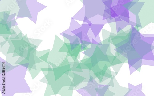 Multicolored translucent stars on a white background. Green tones. 3D illustration