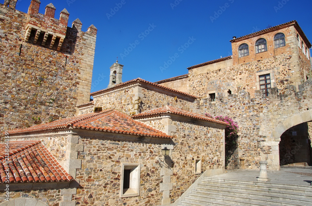 walls of Caceres. View of the old quarter of the city. Spain