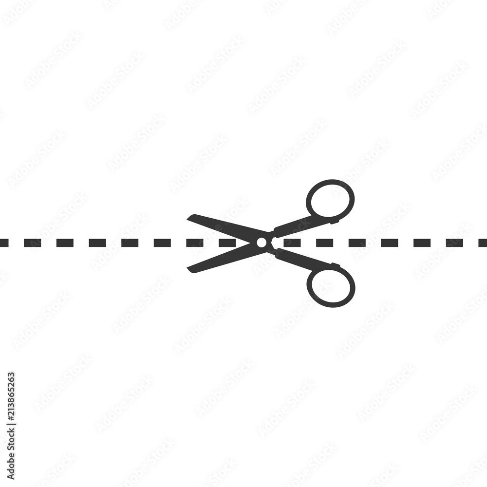 black dotted line and scissors on white background black dotted line and scissors on white background