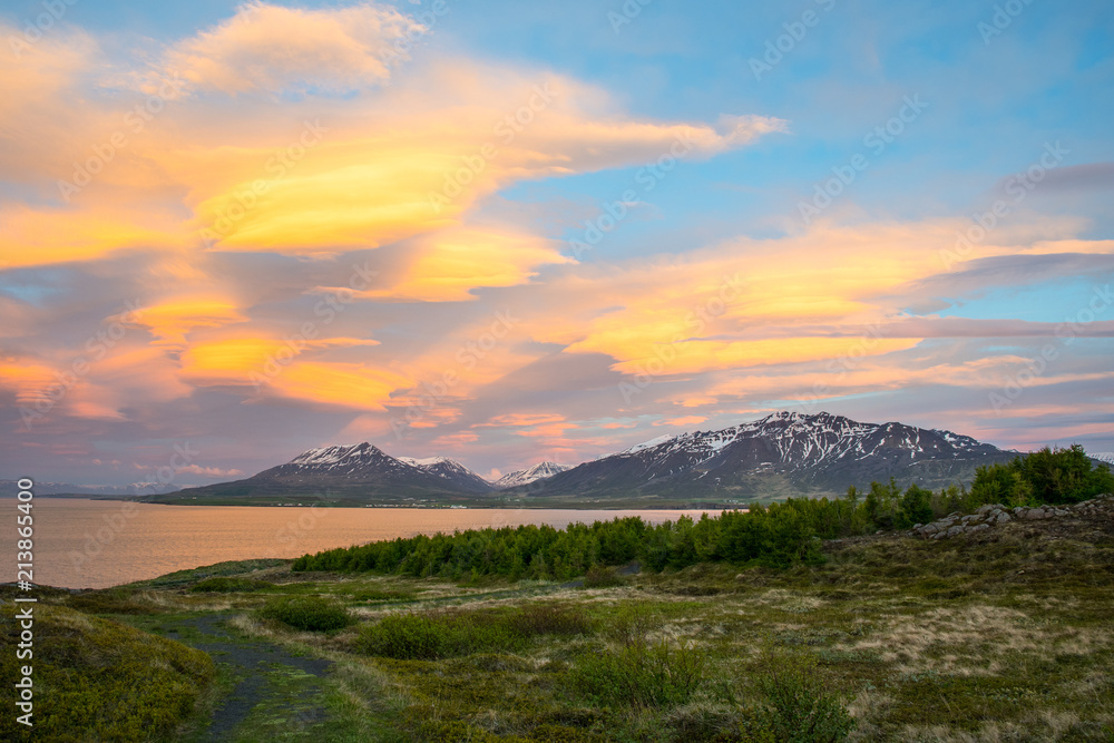 Sunset seen from island of Hrisey in Iceland Sunset seen from island of Hrisey in Iceland