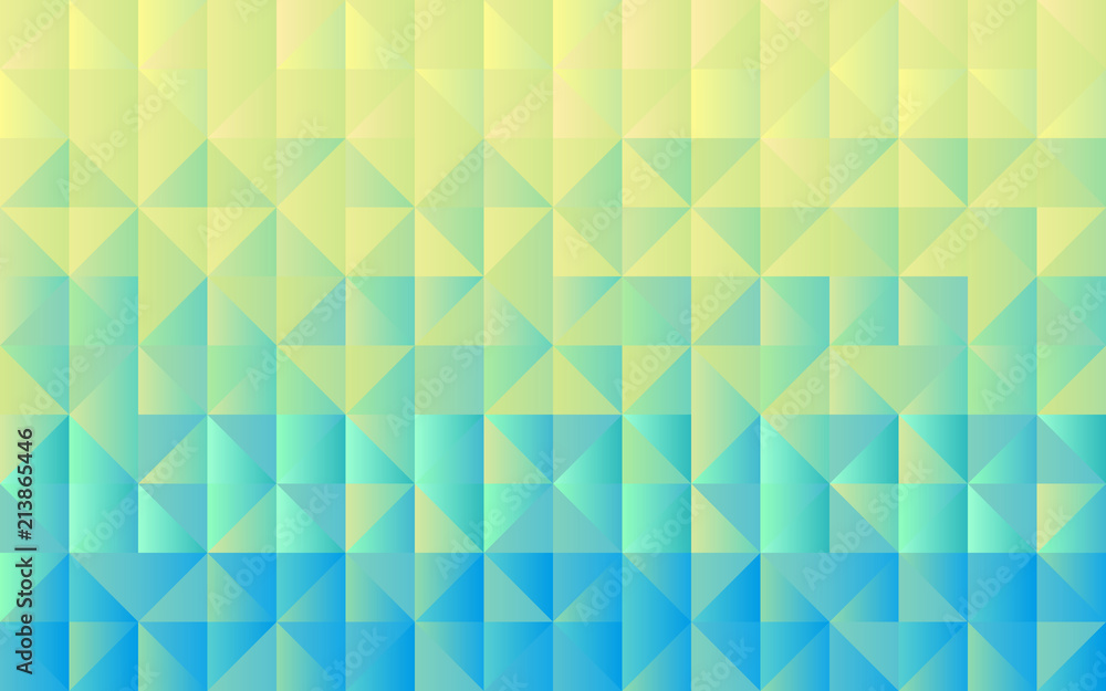 Obraz premium Horizontal background grid of triangles with gradient from yellow to light blue color. Trendy design template. Vector illustration