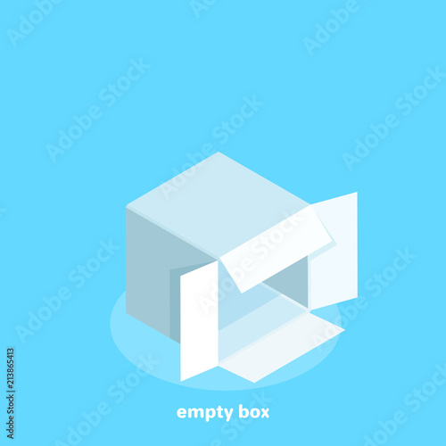 white empty box on a blue background, isometric image