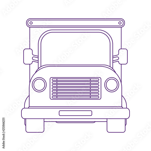 Lorry car front view. Truck for transportation various objects. Vector linear illustration.