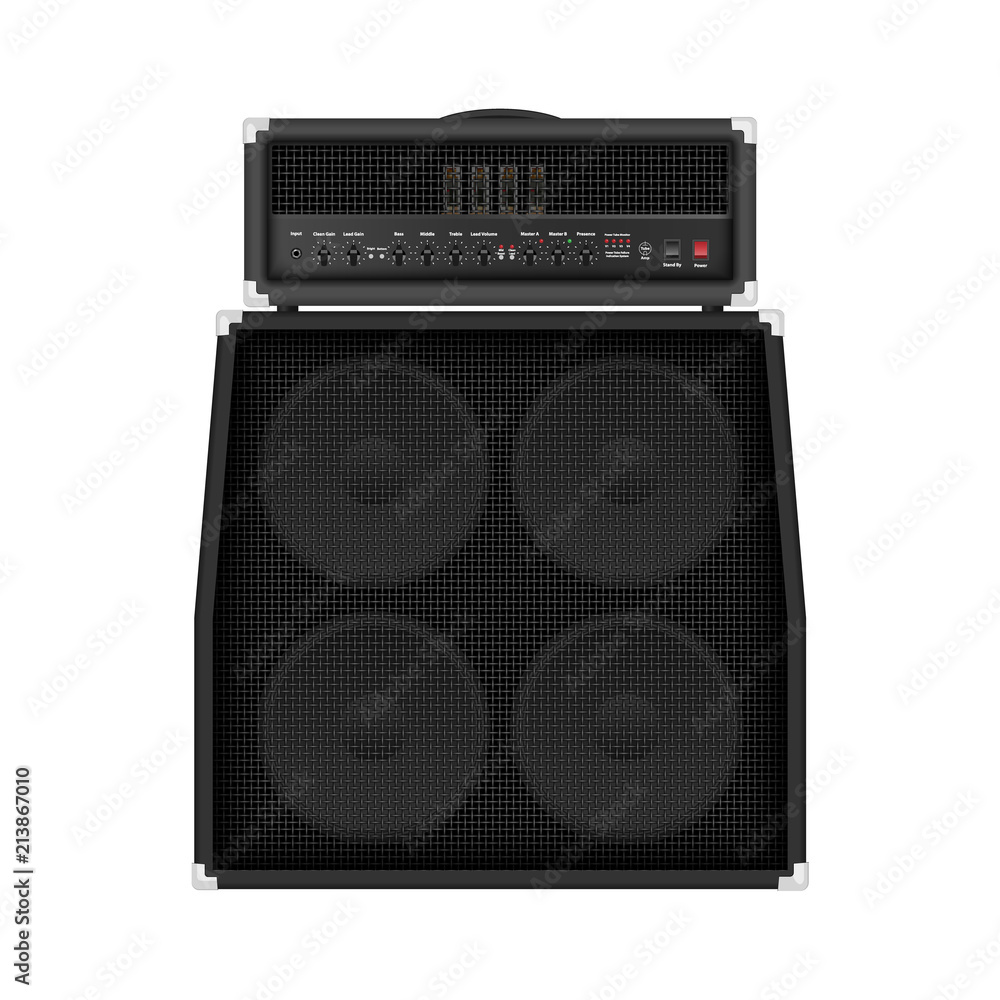 Fototapeta premium Realistic modern rock amplifier with cabinet speaker, vector illustration