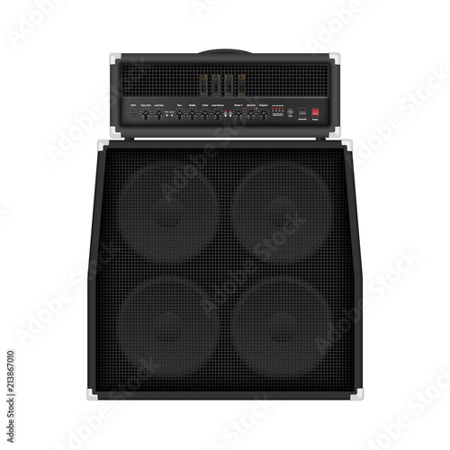 Realistic modern rock amplifier with cabinet speaker, vector illustration