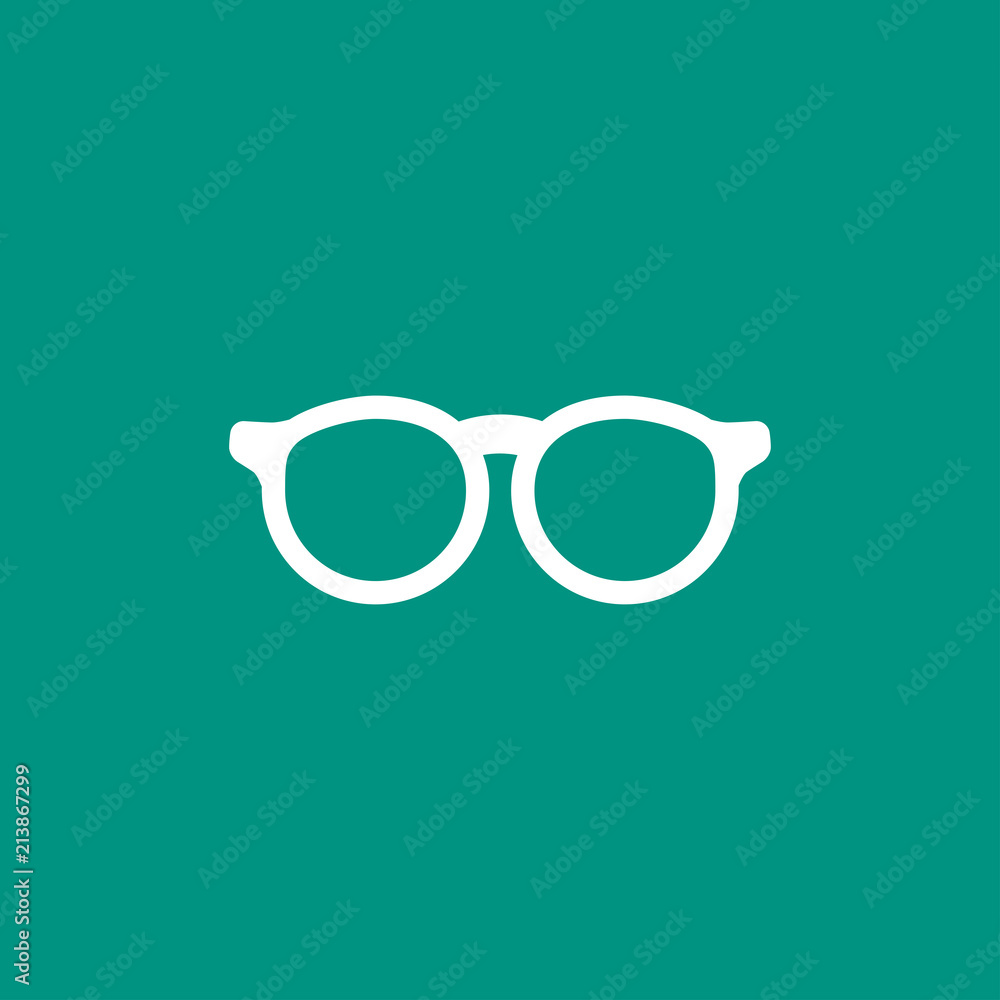 White flat Hipster Glasses icon isolated on turquoise background. Unisex student eyeglasses. Vector