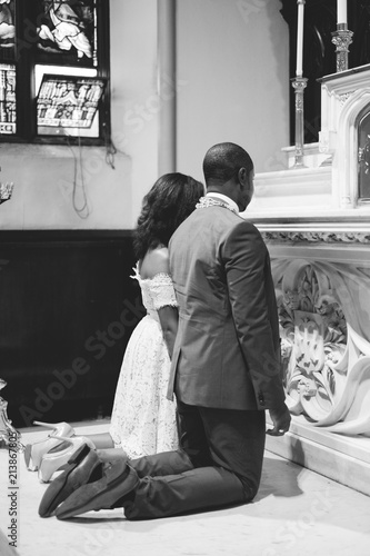 NEW YORK CITY, USA - July 10, 2018: catholic wedding ceremony in the church
