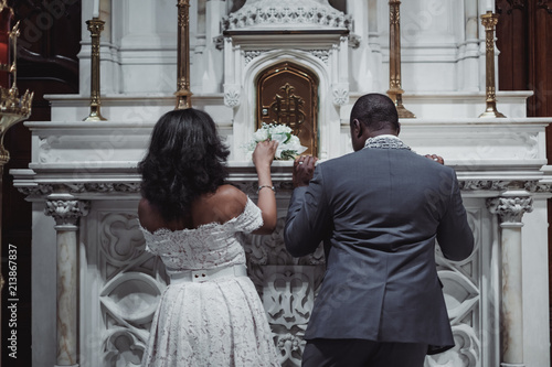 NEW YORK CITY, USA - July 10, 2018: catholic wedding ceremony in the church