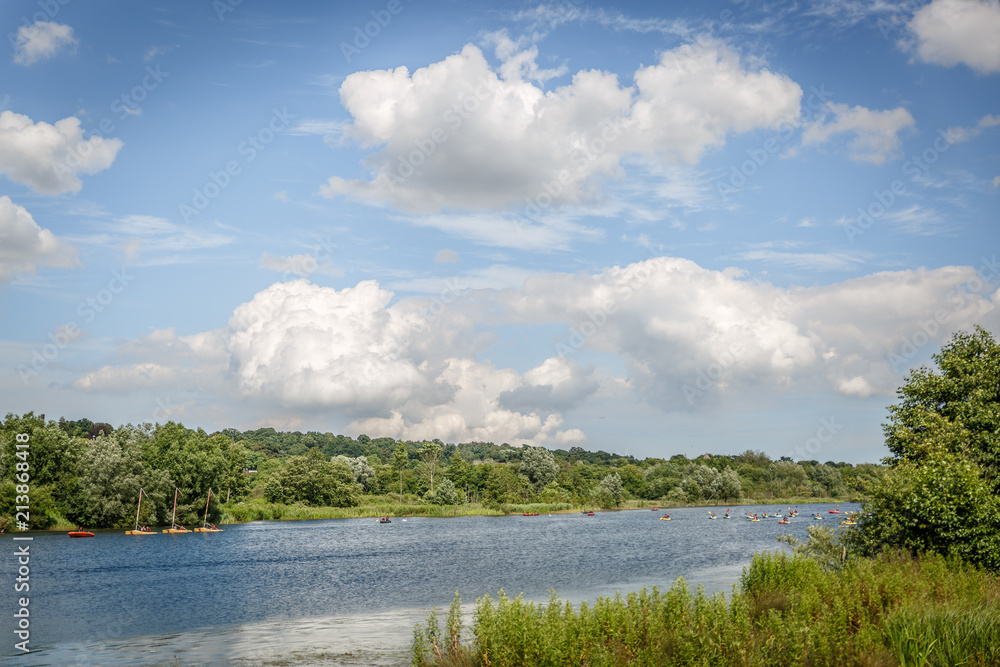 Beautiful natural landscape formed by a river and leafy shores Beautiful natural landscape formed by a river and leafy shores