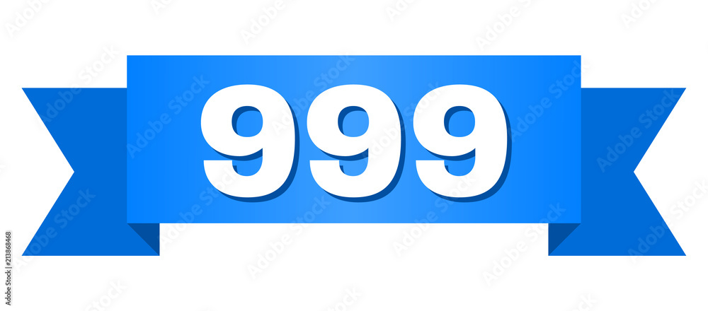 999 text on a ribbon. Designed with white title and blue tape. Vector banner with 999 tag. 999 text on a ribbon. Designed with white title and blue tape. Vector banner with 999 tag.