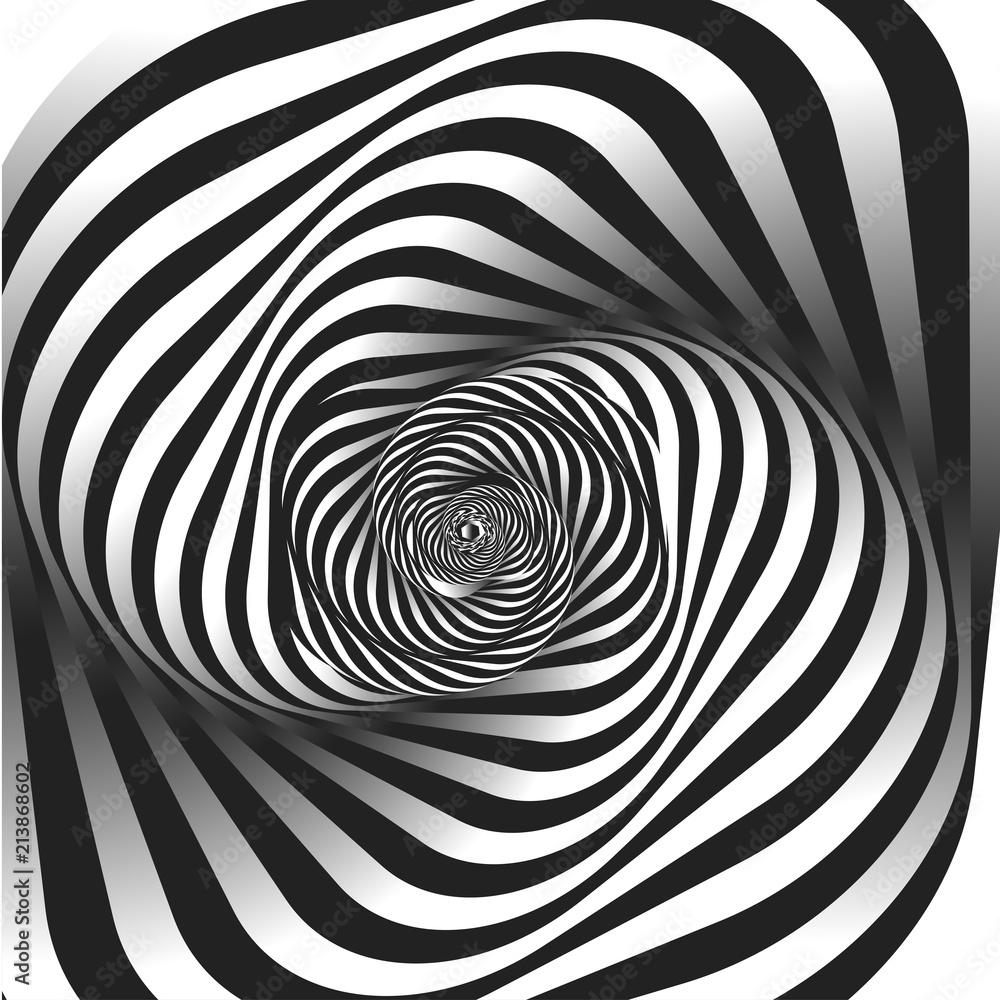 Fototapeta Fraktal czarno-białe tło. Styl Eschera. Obrazy w stylu optycznych iluzji wizualnych - pop-art. Psychologia lub moda, próbka do druku.