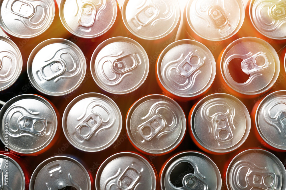Many colorful aluminium cans, closeup Many colorful aluminium cans, closeup