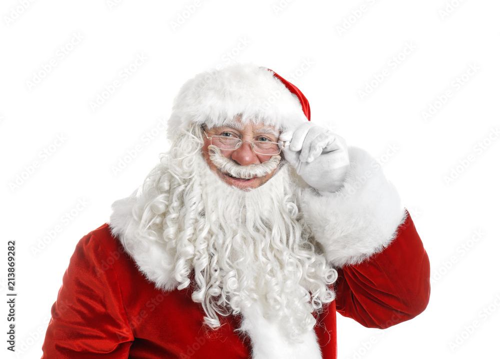 Naklejka premium Portrait of authentic Santa Claus on white background