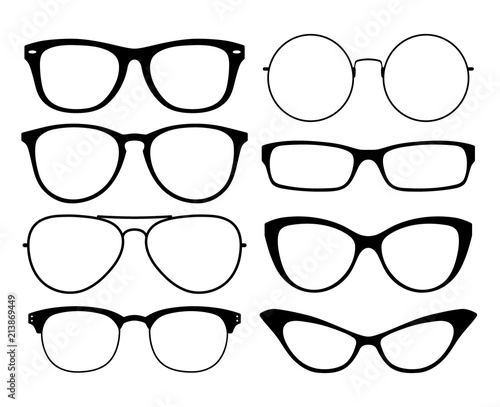 Various black silhouete glasses. Eyeglasses frames set.