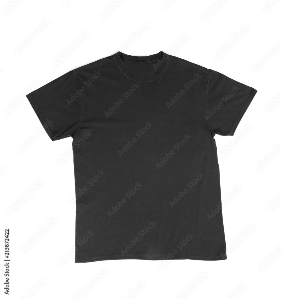 Blank black t-shirt on white background
