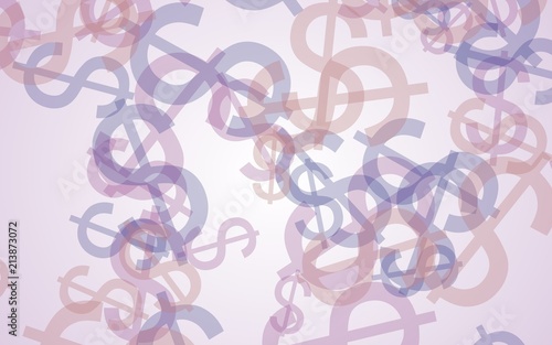 Multicolored translucent dollar signs on white background. Red tones. 3D illustration