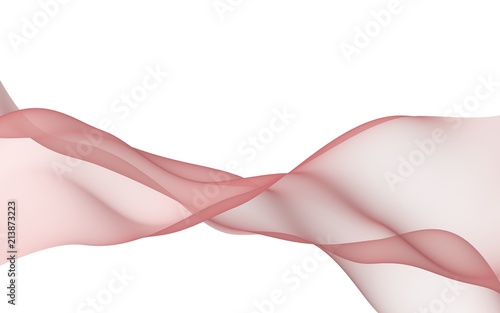 Abstract red wave. Bright red ribbon on white background. Red scarf. Abstract red smoke. Raster air background. 3D illustration
