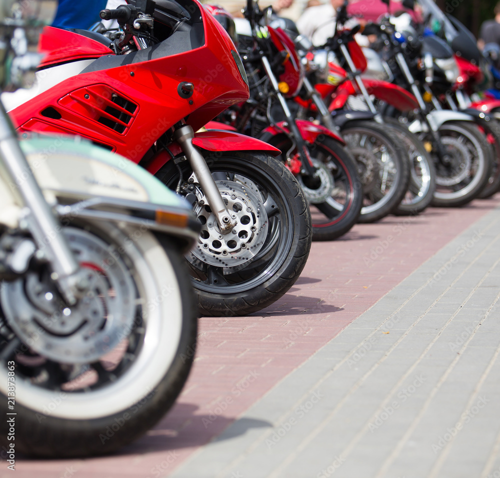 sport motorcycles on city road