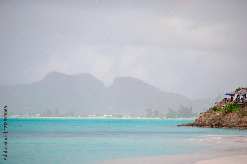 Beach sunbed on exotic tropical resort on caribs