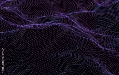 Abstract landscape background. Cyberspace purple grid. Hi-tech network. 3D illustration