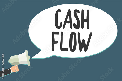 Conceptual hand writing showing Cash Flow. Business photo showcasing Movement of the money in and out affecting the liquidity Megaphone loudspeaker scream idea talk talking speech bubble. photo