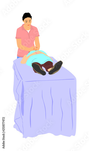 Woman lies on a table in a beauty spa getting a treatment. Facial treatments at the beauty salon vector illustration. Cosmetic massage. Face skin care. Spa therapy. Cosmetologist mesotherapy procedure