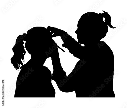 Make up artist. Woman in a beauty spa getting a treatment. Facial treatments at the beauty salon vector silhouette. Cosmetic massage. Face skin care. Spa therapy. Cosmetologist mesotherapy procedure