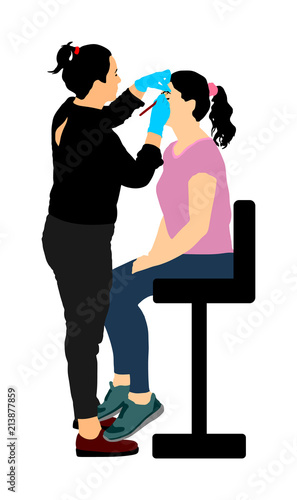Make up artist. Woman in a beauty spa getting a treatment. Facial treatments at the beauty salon vector silhouette. Cosmetic massage. Face skin care. Spa therapy. Cosmetologist mesotherapy procedure