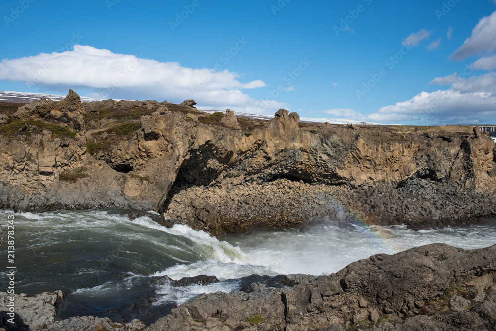 River near waterfall Godafoss in Iceland