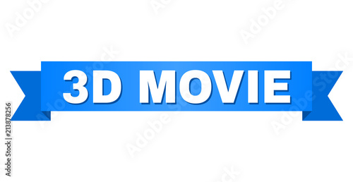 3D MOVIE text on a ribbon. Designed with white title and blue tape. Vector banner with 3D MOVIE tag.