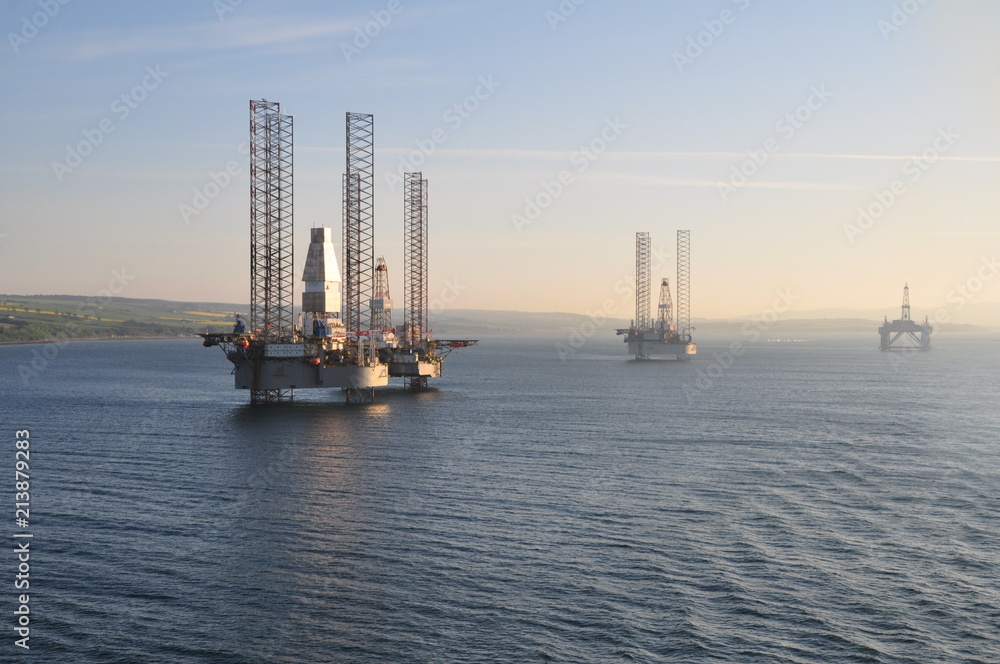 Oil rigs in the open North sea off the coast of England and Scotland