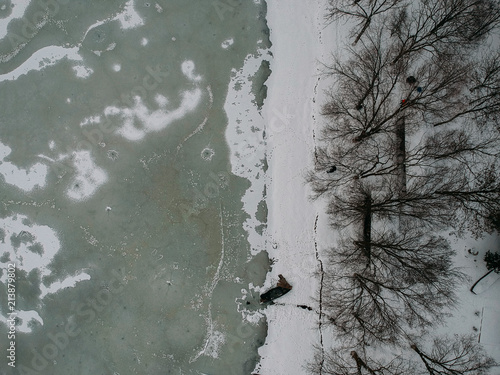 frozen lake aerial texture