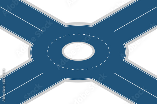 Empty roundabout junction isolated on white background. Vector isometric 3D illustration.