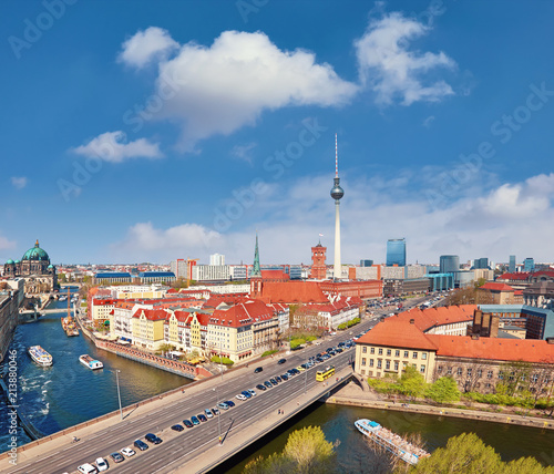 Aerial view of central Berlin on a bright day in Spring
