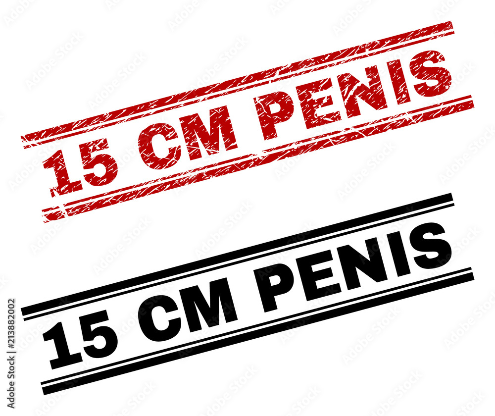 15 CM PENIS stamp seal print with red grunge and clean black version. Red  vector rubber