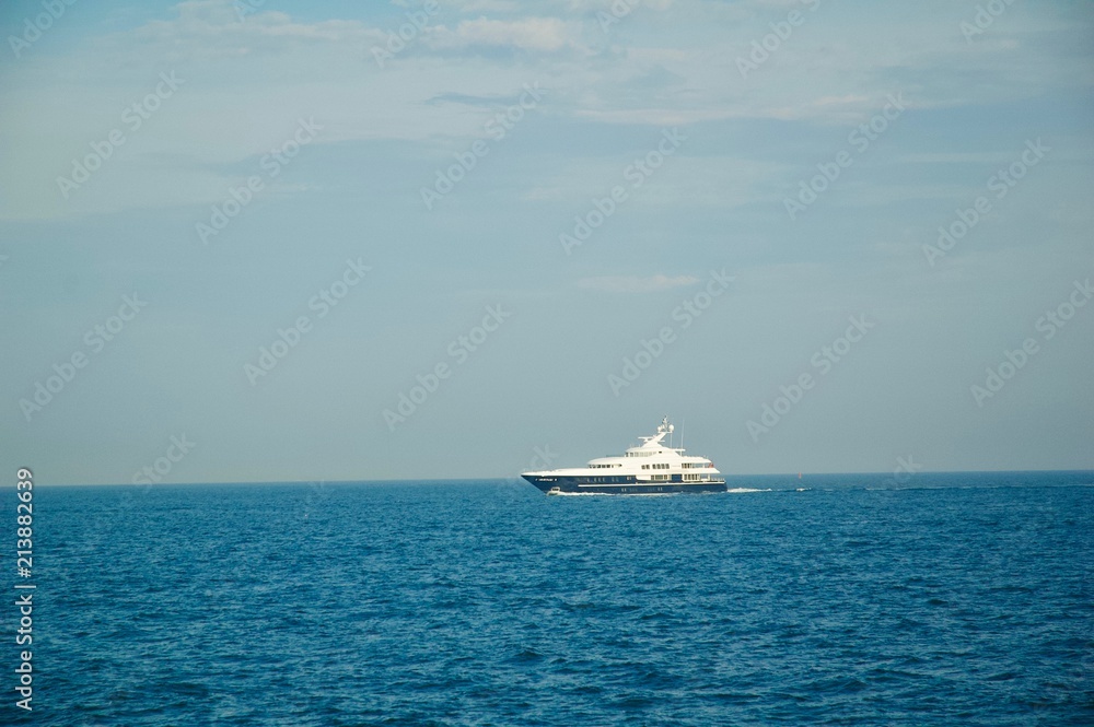 Luxury Yacht Cruising the Ocean in Newport, Rhode Island. 