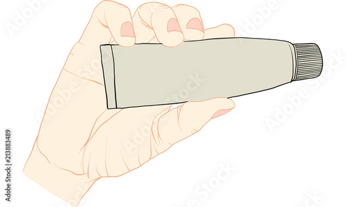 hand holding lotion tube vector