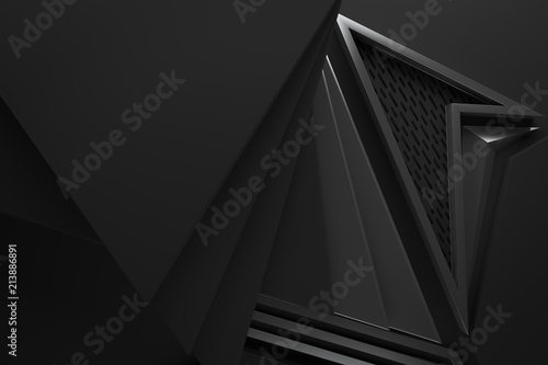 black dark and metal abstract graphic shape background 3d illustration origami paper pattern.