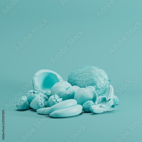 Blue Mixfruit monotone on pastel blue background. minimal fruit idea concept. photo