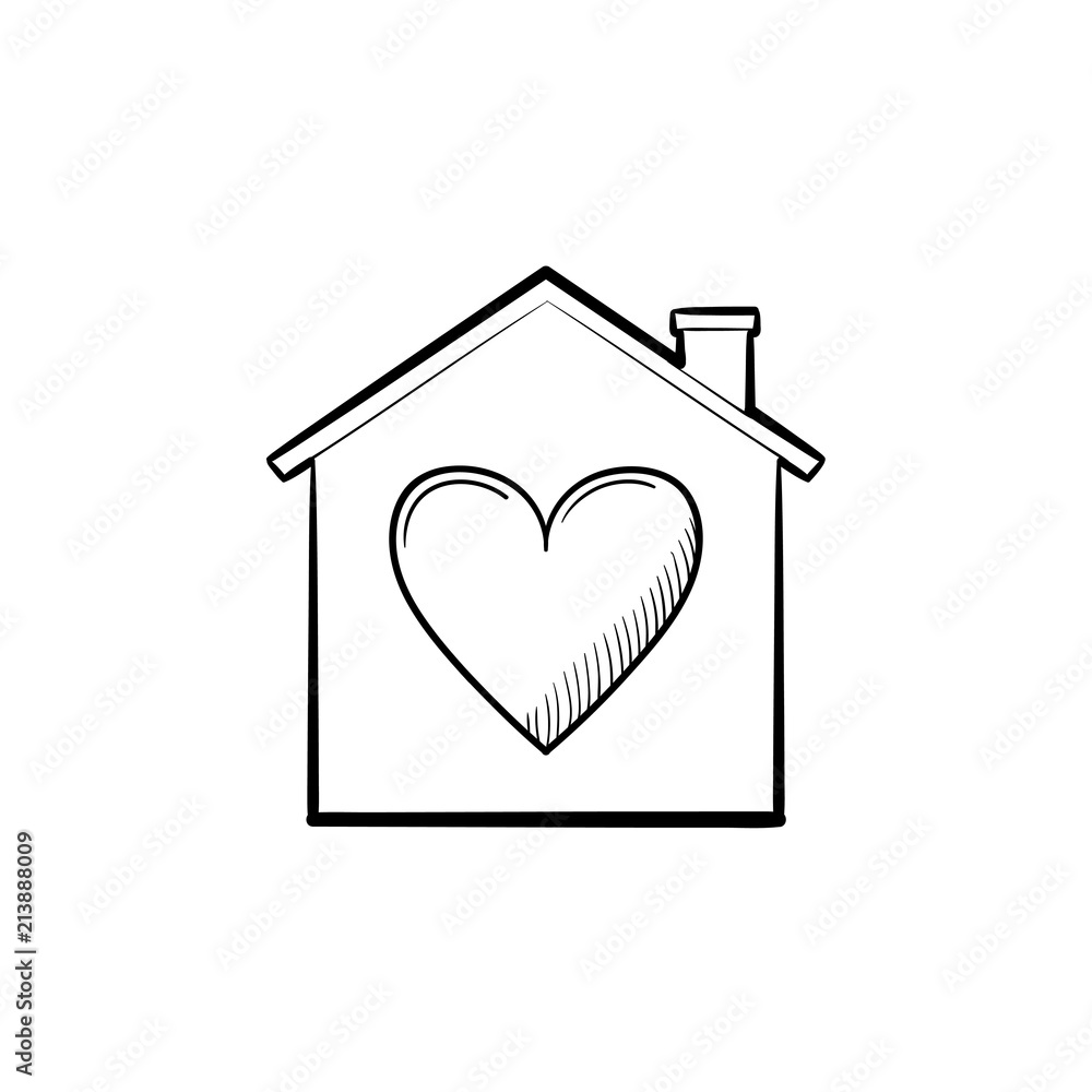 Home with heart shape hand drawn outline doodle icon Stock Vector ...