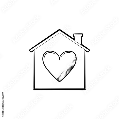Home with heart shape hand drawn outline doodle icon