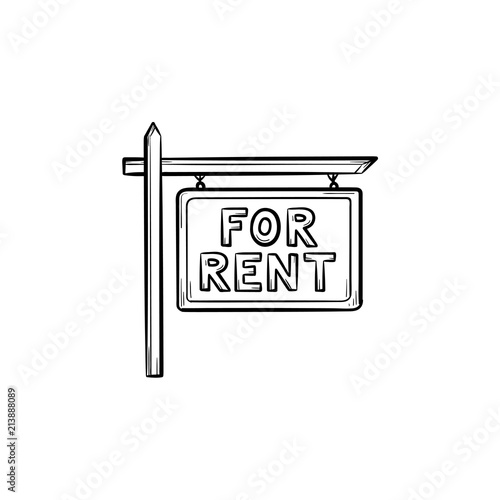 For rent sign hand drawn outline doodle icon